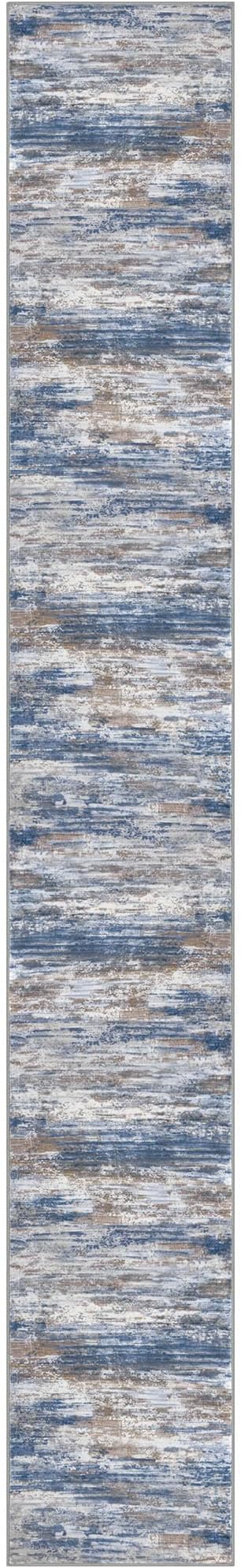 KOZYFLY Modern Abstract Washable Rug Runner 2.6x18 Hallway Rug Runner Non-Slip Soft Kitchen Runner Rugs, Blue Rust Striped Carpet for Entryway Bathroom Laundry Room Foyer