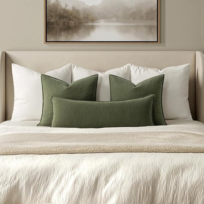 MIULEE Decorative Long Lumbar Throw Pillow Cover for Bed 14x36 Dark Olive Green Boho Farmhouse Neutral Couch Pillowcase Pack of 1 Accent Modern Sofa Cushion Livingroom Home Decor (Covers Only)