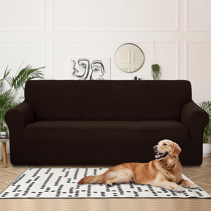 U-NICE HOME 4 Seater Stretch Couch Cover Sofa Cover Washable Sofa Slipcover Furniture Protector for 3 Cushion Couch Sofa Pet Friendly, Chocolate