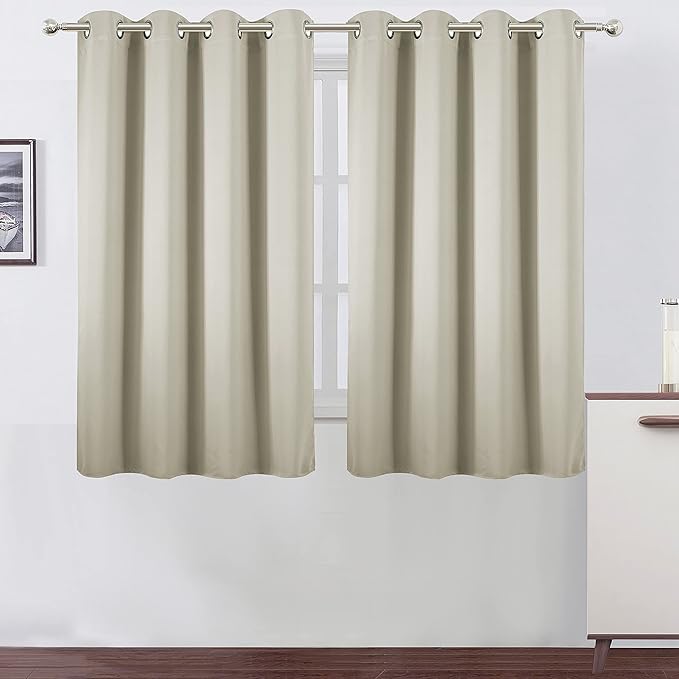 LEMOMO Light Beige Blackout Curtains/52 x 45 Inch Length Kids Curtains/Set of 2 Panels Grommet Bedroom Curtains for Living Room