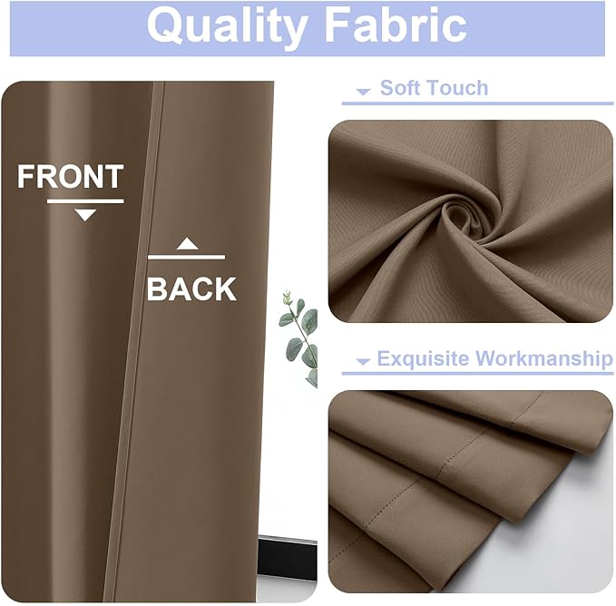 Simplebrand Ava Brown Blackout Curtains for Bedroom 90 Inches Long 2 Panels Set, Solid Privacy Energy Saving Living Room Window Treatment Curtains Blackout Drapes, W50 x L90 Inch, Brown