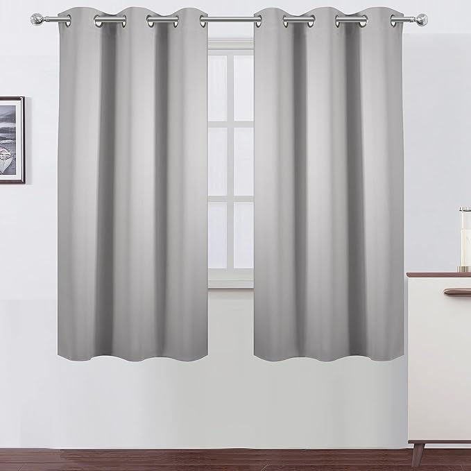 LEMOMO Light Grey Blackout Curtains 34 x 63 Inch Length/Set of 2 Curtain Panels/Thermal Insulated Room Darkening Blackout Curtains for Bedroom