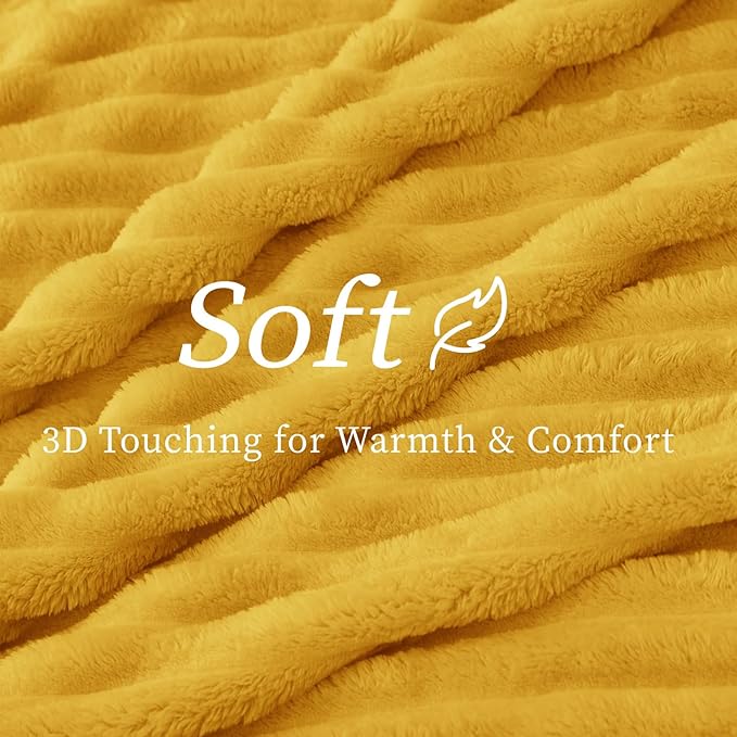 BEDELITE Fleece Throw Blanket for Couch - 300GSM Soft & Warm Fluffy Yellow Blanket, Decorative and Giftable Striped Blankets for Women, Men, 50"x60"