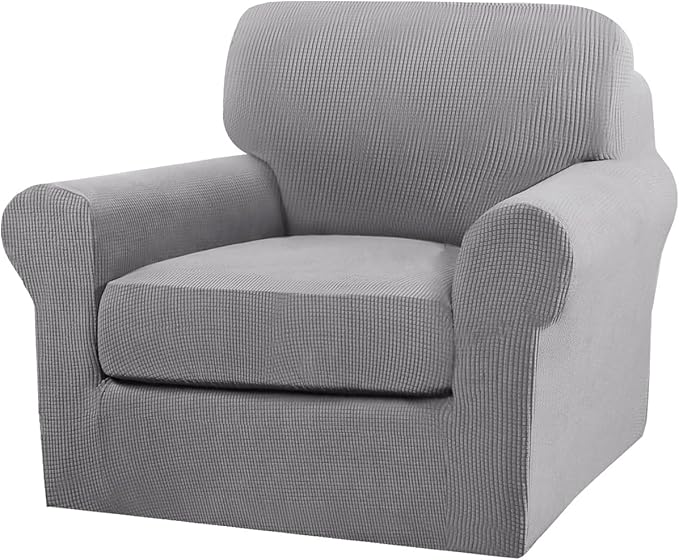 Turquoize 2 Piece Chair Covers Chair Slipcovers for Living Room Armchair Couch Cover Chair Sofa Cover with Individual Cushion Covers Furniture Cover for Chairs Feature Jacquard Fabric (Chair, Dove)