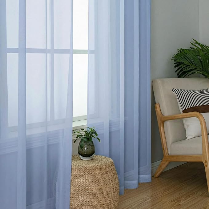 OWENIE Sheer Curtains 96 inches Long 2 Panels Set for Living Room/Bedroom, Rod Pocket Voile Sheer Panel Drapes, Airy Soft Fabric Window Treatments, 2pcs, Each 42" W x 96" L, Demin