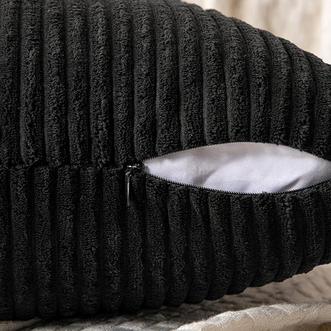 MIULEE Black Decorative Throw Pillow Covers 20x20 Inch for Couch Bed Sofa Pack of 2 Boho Farmhouse Throw Pillows Soft Cross Corduroy Patchwork Textured Cushion Cases