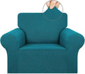 KEKUOU Stretch Single Sofa Slipcover 1 Piece Couch Sofa Cover (31"-55") Furniture Protector 1 Seater Sofa with Elastic Bottom for Kids,Pet.Jacquard Small Checked Pattern Fabric(Small,Peacock Blue)