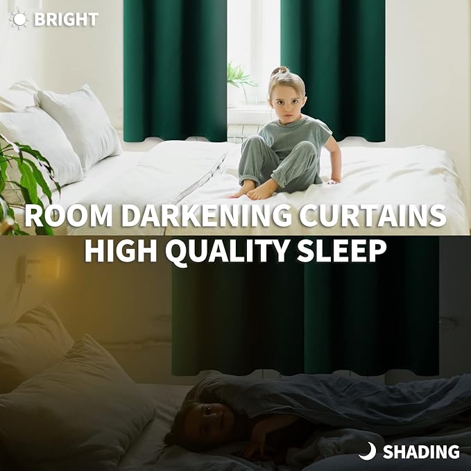 BGment Blackout Curtains for Bedroom - Grommet Thermal Insulated Room Darkening Drapes for Living Room, Set of 2 Panels (70 x 84 Inch, Emerald Green)