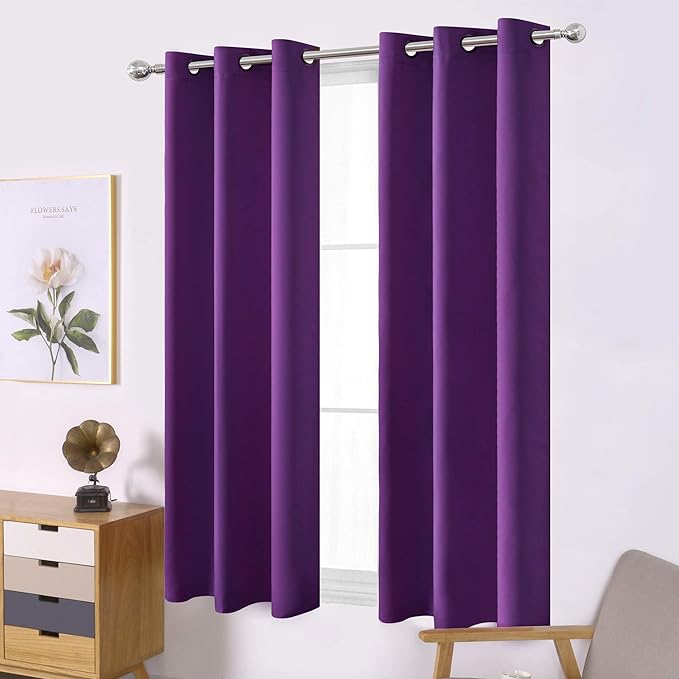 LEMOMO Purple Blackout Curtains 40 x 63 Inch Length/Set of 2 Curtain Panels/Thermal Insulated Room Darkening Blackout Curtains for Bedroom
