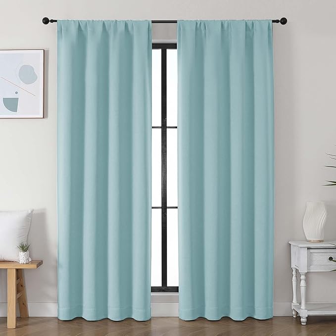 Simplebrand Ava Aqua Blackout Curtains for Bedroom, 78 Inch Length, 2 Panels Set, Privacy Thermal Insulated Rod Pocket Window Curtains for Patio, French Door, W40 x L78 Inch