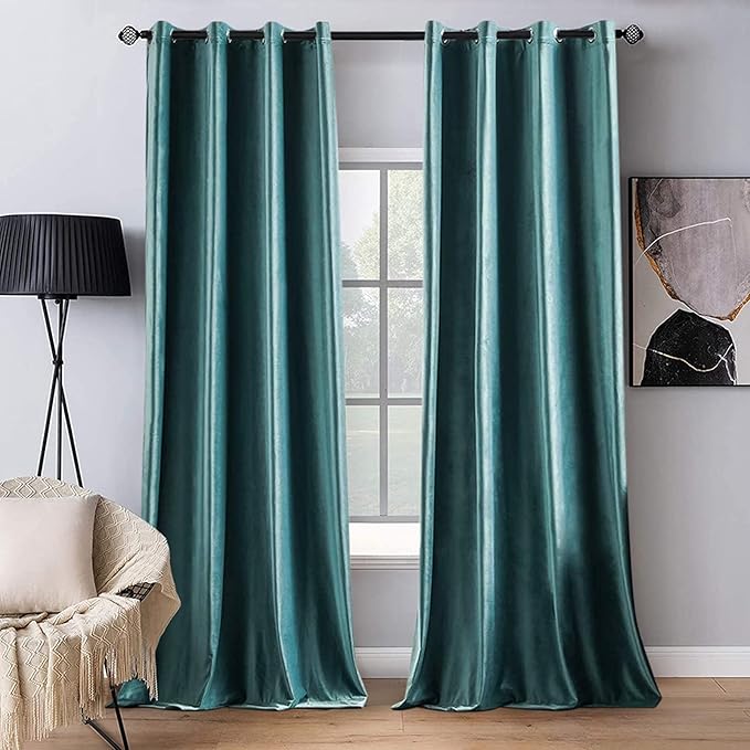 MIULEE 2 Panels Blackout Velvet Curtains Solid Soft Grommet Teal Curtains Thermal Insulated Soundproof Room Darkening Curtains/Drapes/Panels for Living Room Bedroom 52 x 84 Inch