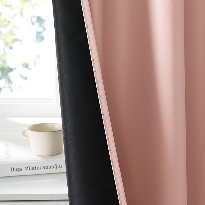 RYB HOME Bedroom Blackout Curtains 84 inches Long, 100% Blackout Thermal Insulated Noise Reducing Curtains for Living Room Nursury, 42 inches Wide by 84 inches Long, Peach Pink