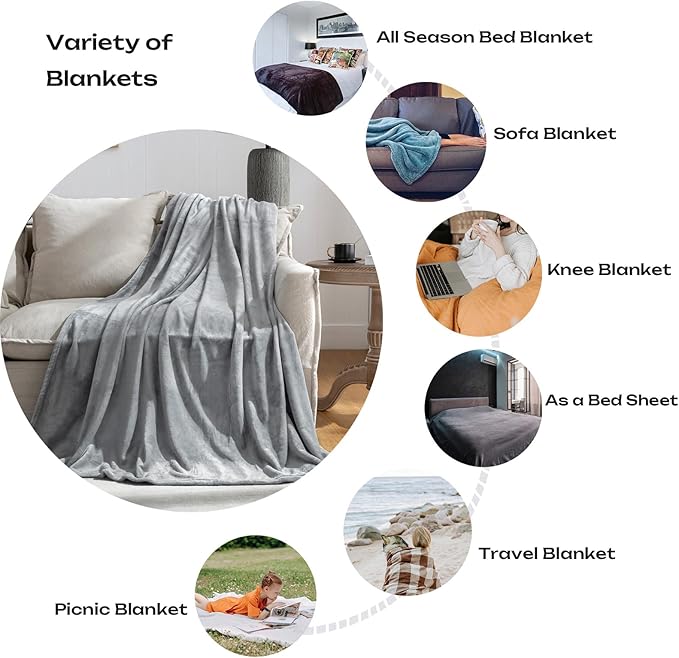 JIAHANNHA Fleece Blanket King Size Grey 108 by 90 Inches Throw Blankets for Bed Sofa Couch 280GSM,Super Soft Cozy and Luxury Bed Blanket for All Season