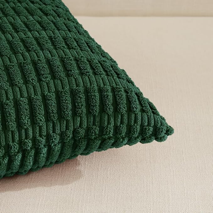 Fancy Homi Set of 4 Dark Green Boho Decorative Throw Pillow Covers 26x26 Inch for Couch Bed Sofa, Aesthetic Modern Bohemian Room Decor, Soft Fuzzy Fluffy Cozy Corduroy Textured Cushion Case 66x66cm