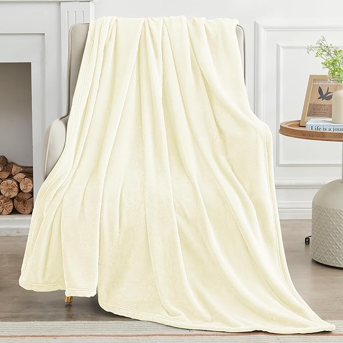 KMUSET Cream Fleece Blanket Twin Size - Lightweight Super Soft Cozy Bed Blanket Microfiber 60 x 80 inches