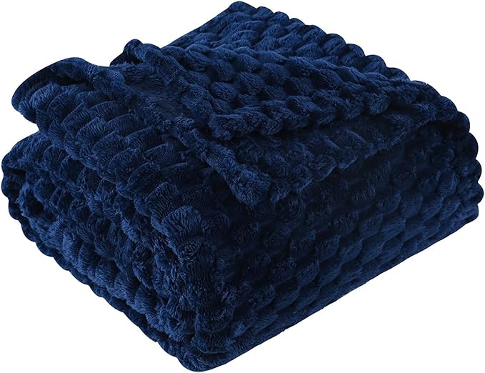 Blue Throw Blanket 60"×80" inches Gifts for Mom Fuzzy 3D Jacquard Decorative Flannel Fleece Super Soft Plush Cozy Blanket for Couch Sofa Chair Lightweight