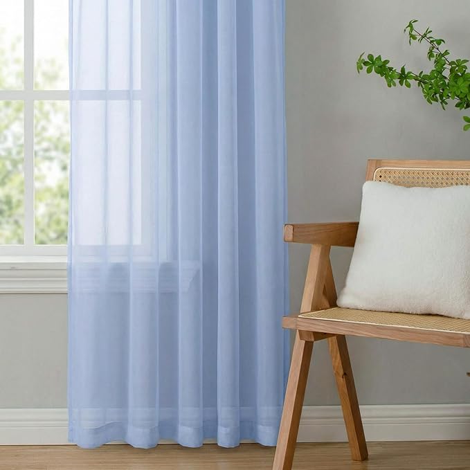 OWENIE Short Sheer Curtains for Bedroom Living Room 54 Inch Length 2 Panels Set, Soft Solid Light Filtering Sheer Curtain for Small Window, 2 Pcs Total 84 Width 54 Long, Demin