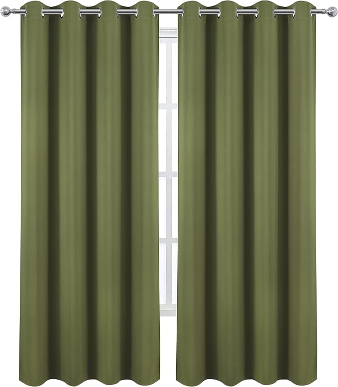 LEMOMO Blackout Curtains 66 x 95 inch/Olive Green Curtains Set of 2 Panels/Thermal Insulated Room Darkening Bedroom Curtains