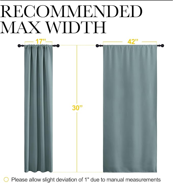 NICETOWN 2 Panels Blackout Curtains, Rod Pocket Thermal Insulated Drapes for Kitchen, Heavy Duty Small Window Treatment for Dorm Room, Studio Apartment, Basement (Greyish Blue, W42 x L30)
