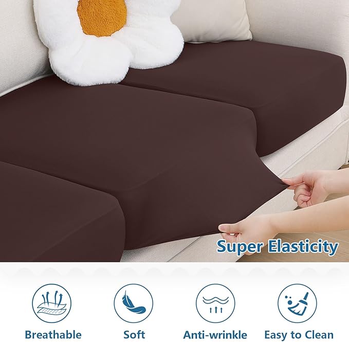 hyha Milk Silk Couch Cushion Covers for Sectional Sofa, Soft Sectional Sofa Couch Covers L Shape Washable, Outdoor Cushion Covers for Patio Furniture with Elastic Bottom(Chaise, Chocolate)