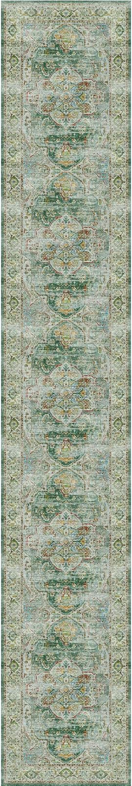 Madane Hallway Runner Rug 2x12, Extra Long Washable Runner Rugs with Rubber Backing, Non Slip Carpet Runner for Hallway, Vintage Rug Runners for Kitchen Laundry Room Entryway (Green, 2'x12')