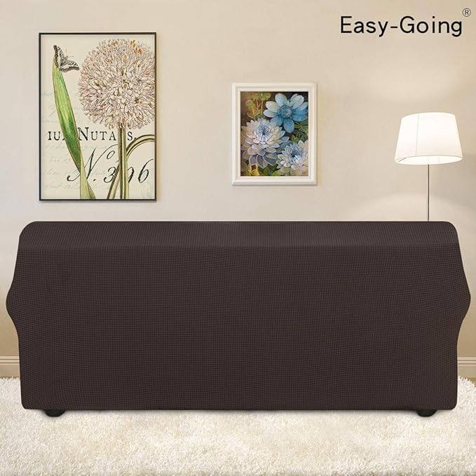 Easy-Going Stretch 4 Seater Sofa Slipcover 1-Piece Sofa Cover Furniture Protector Couch Soft with Elastic Bottom for Kids, Polyester Spandex Jacquard Fabric Small Checks Chocolate
