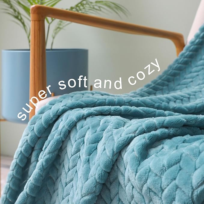 Exclusivo Mezcla Fleece Throw Blanket for Couch and Bed, 50x70 Inches Soft Cozy Jacquard Flannel Blankets, Lightweight Fuzzy Plush Warm Throws for Women, Slate Blue