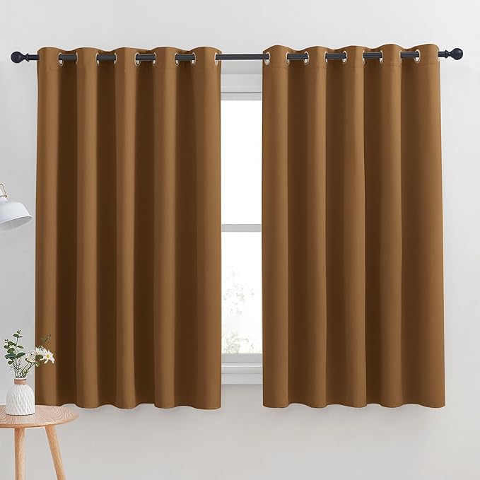 NICETOWN Blackout Curtain Panels for Bedroom, Gold Brown, 2 Panels, W70 x L63-inch, Grey, Thermal Insulated Grommet Top Blackout Draperies and Drapes for Basement