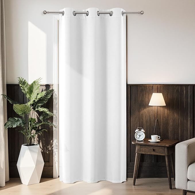 Joydeco Blackout Door Curtain for Doorway Privacy 108 Inches Long, Grommet Closet Curtain for Open Closet, Room Divider for Bedroom Living Room (Pure White 52Wx108L, 1 Panel)