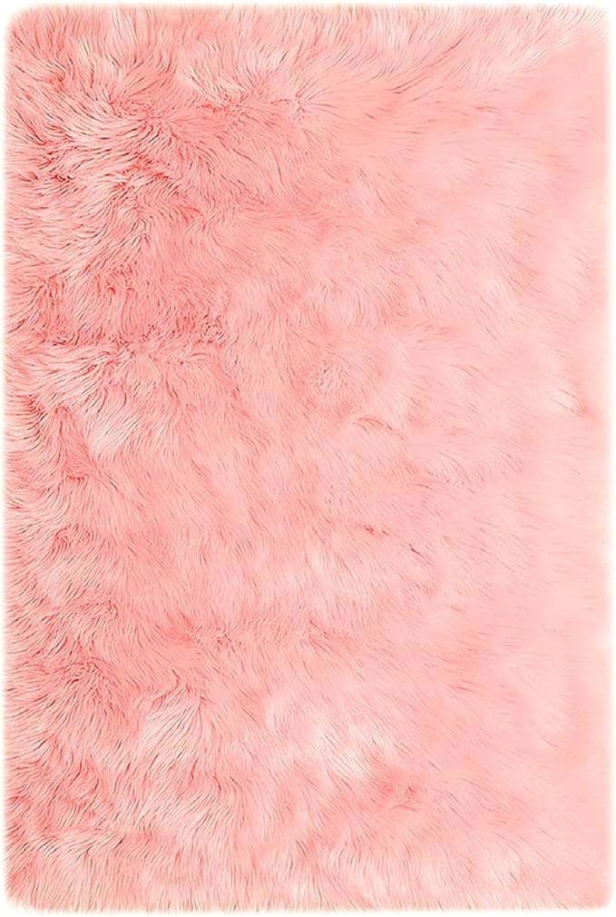 Goolela Pink Fluffy Fuzzy Rug for Girls Bedroom 3x5 Faux Fur Rug Furry Shag Bedside Carpet for Play Room Dorm Soft Plush Rectangle