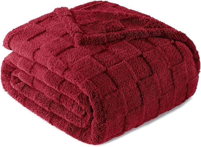 Exclusivo Mezcla Fleece Throw Blanket for Couch,Super Soft and Warm Lightweight Checkered Pattern Blankets for All Seasons, 50x60 Inches, Deep Red