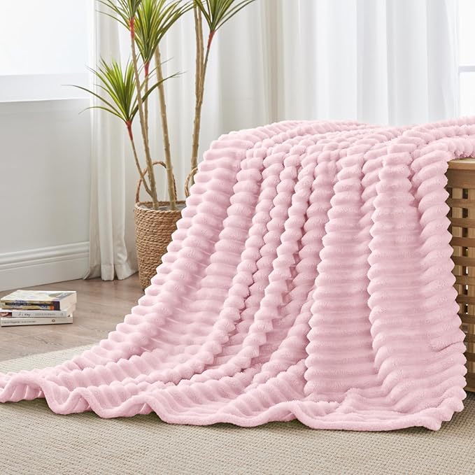 BEDELITE Fleece Throw Blanket for Couch - 300GSM Soft & Warm Fluffy Cherry Blossom Blanket, Decorative and Giftable Striped Blankets for Women, Men, 50"x60"