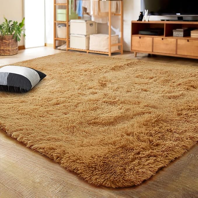 LOCHAS Ultra Soft Indoor Modern Area Rugs Fluffy Living Room Carpets for Children Bedroom Home Decor Nursery Rug 4x5.3 Feet,Khaki