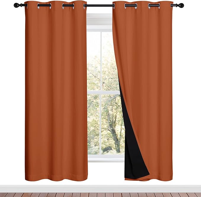 NICETOWN Full Shade Curtain Panels, 37" Wide x 70" Long, Burnt Orange, Pair of Thermal Insulated & Energy Efficiency Blackout Drapes for Living Room, Lined Silky Performance Window Dressing