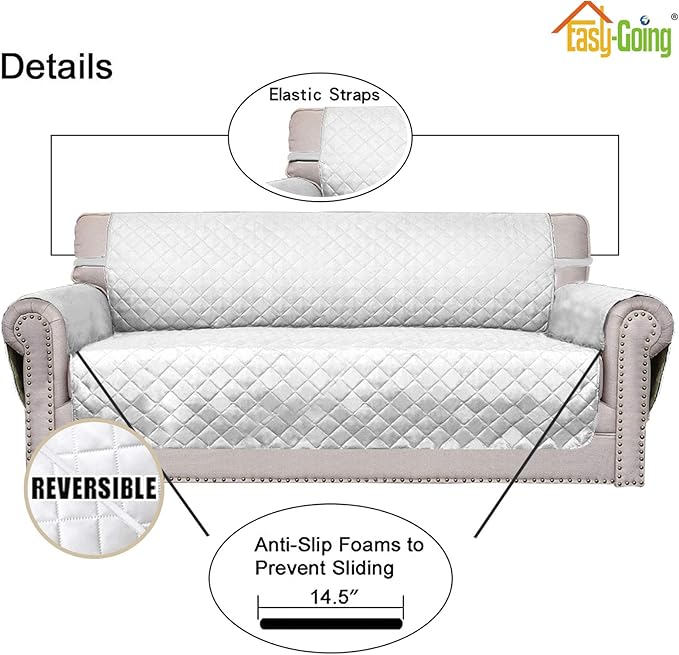 Easy-Going Sofa Slipcover Reversible Loveseat Sofa Cover Couch Cover for 2 Cushion Couch Furniture Protector with Elastic Straps for Pets Kids Dog Cat (Oversized Loveseat, White/White)