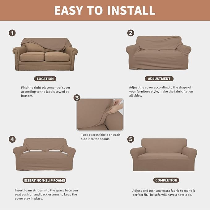 Easy-Going 100% Waterproof Chair Couch Cover,Dual Waterproof Sofa Cover, Stretch Jacquard Sofa Slipcover, Leakproof Furniture Protector for Kids, Pets, Dog and Cat (Chair, Camel)