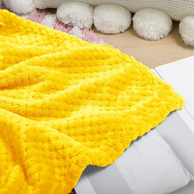 Exclusivo Mezcla Fleece Throw Blanket, Super Soft and Warm Blankets for Couch, Sofa and Bed Waffle Textured, Cozy, Fuzzy and Lightweight (Vibrant Yellow, 40x50 Inches)