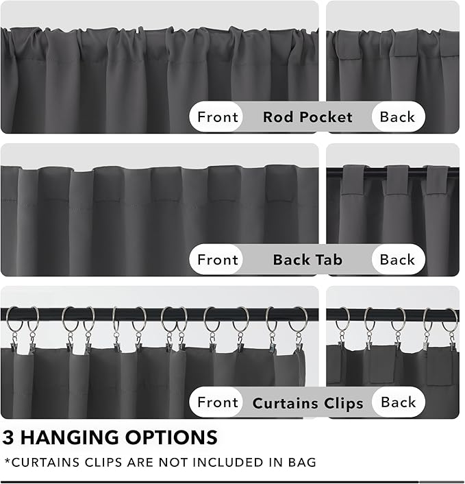 Deconovo Blackout Curtains, Thermal Insulated, W52 x L45 2 Panels, Back Tab, Machine Washable, Room-Darkening Drapes for Bedroom/Living Room Dark Grey
