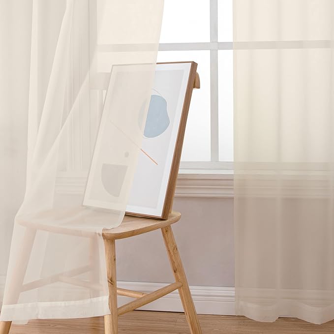 OWENIE Cream Sheer Curtain 96 Inch Long 2 Panels Set, Light Filtering Clear Rod Pocket Soft Sheer Curtain 95 for Bedroom/Living Room, 2Pcs, Each 42" W x 96" L, Cream