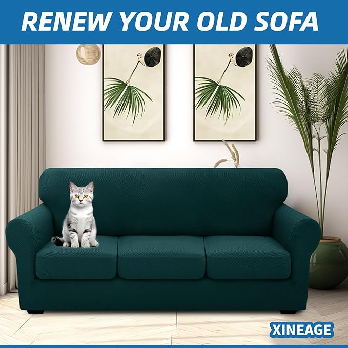 XINEAGE 2026 New 4 Pieces Couch Covers for 3 Cushion Couch Super Stretch Thick Soft Sofa Cover Anti Slip Sofa Slipcover Dogs Cats Furniture Protector (Blackish Green, 71"-91")