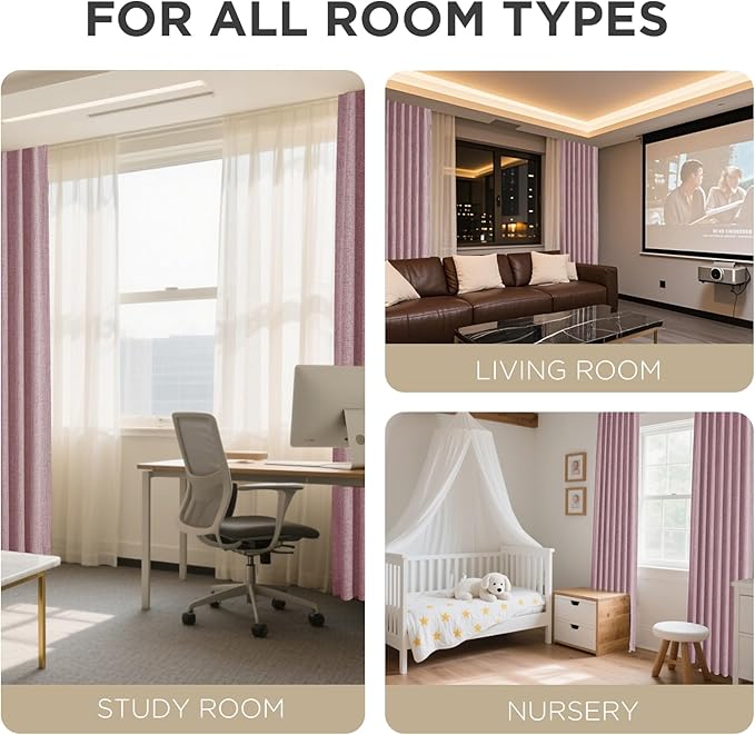 Joydeco Blackout Curtains for Bedroom - 90 Inch Long 100% Light Blocking 2 Panels Set Pink Drapes, Thermal Insulated Room Darkening Curtains, Linen Textured for Living Room, Rod Pocket & Back Tabs