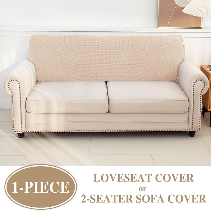 Couch Cushion Cover Loveseat Cover or 2 Seat Sofa Cover Washable Stretch Sectional Sofa Slipcover(1 Piece for Loveseat or Sofa 2-Seater, Natural)