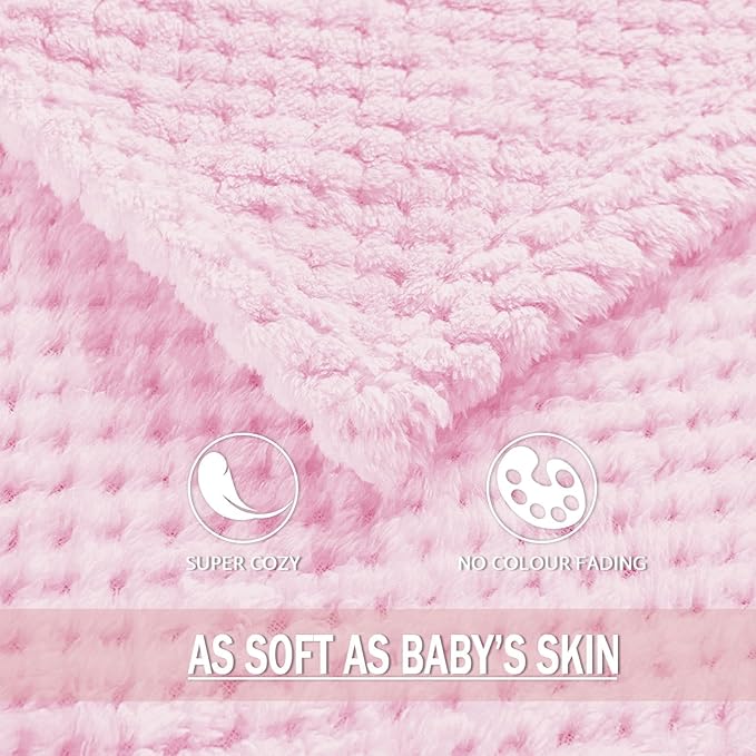 Exclusivo Mezcla Fleece Throw Blanket Extra Large, Super Soft and Warm Blankets for Couch, Sofa and Bed Waffle Textured, Cozy, Fuzzy and Lightweight (Light Pink, 50x70 Inches)