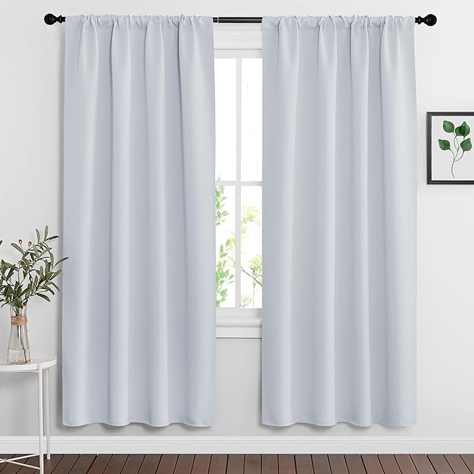 RYB HOME Curtains for Bedroom Living Room 72 inches Long, Thermal Insulated Privacy Rod Pocket Drapes for Nursery Office Home Theater, Width 34 by Length 72, Greyish White, 2 Panels