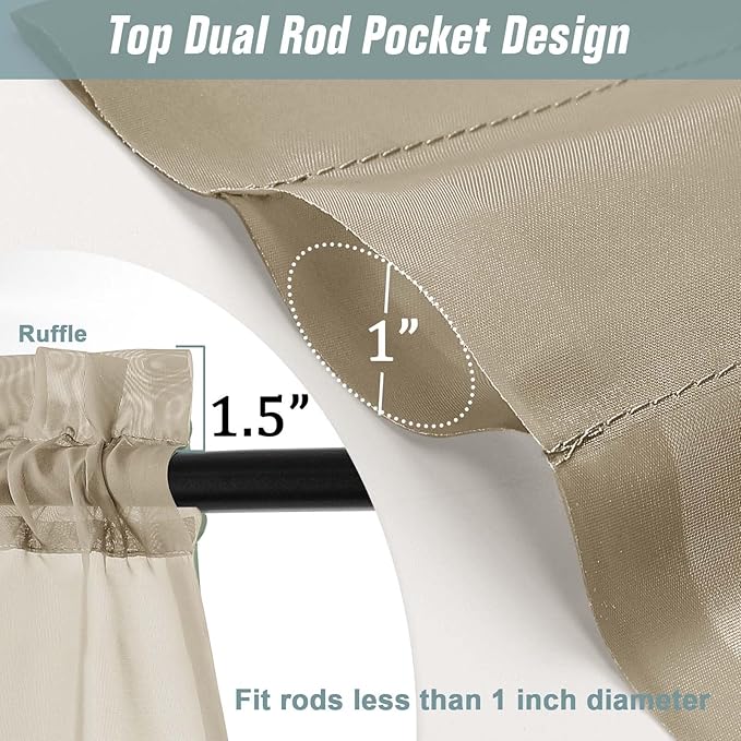 Taupe Sheer Curtains 84 Inches Long 2 Panels, Elegant Airy Transparent Light Filtering Window Curtains, Window Drapes for Living Room Bedroom, Top Dual Rod Pocket Design, 2x42Wx84L Inches