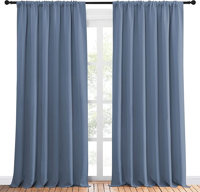 NICETOWN Blackout Curtains Window Draperies - Window Treatment Thermal Insulated Solid Room Darkening Drapes for Bedroom (Stone Blue, Set of 2, 70 by 95 inches Long)
