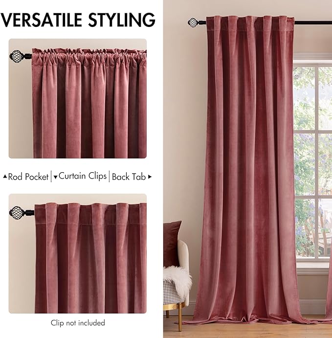 MIULEE Velvet Curtains 90 inches 2 Panels - Luxury Blackout Curtains for Bedroom Living Room Thermal Insulated Super Soft Window Drapes Rod Pocket & Back Tab, Dusty Rose Pink, W52 x L90 inch