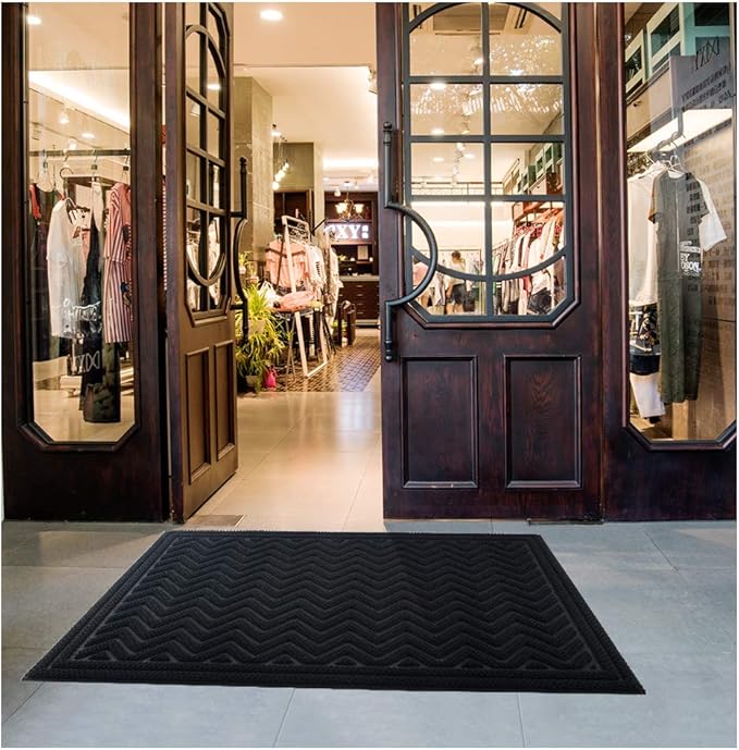 Mibao Front Door Mat, Dirt Trapper Welcome Mat for Outdoor Indoor, Non-Slip Waterproof Doormat, Durable Machine Washable Low Profile Entry Rug for Back Door Outside Patio, 61.5" x 36", Black Wave