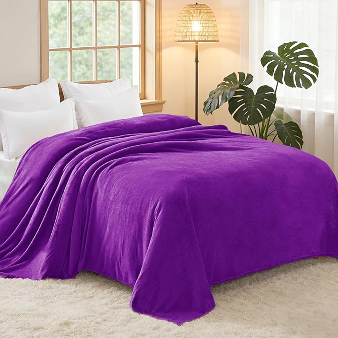 Exclusivo Mezcla Fleece Blanket Twin Size for Bed, Super Soft and Warm, All Season, Cozy, Plush, Lightweight, 60x80 Inches Purple
