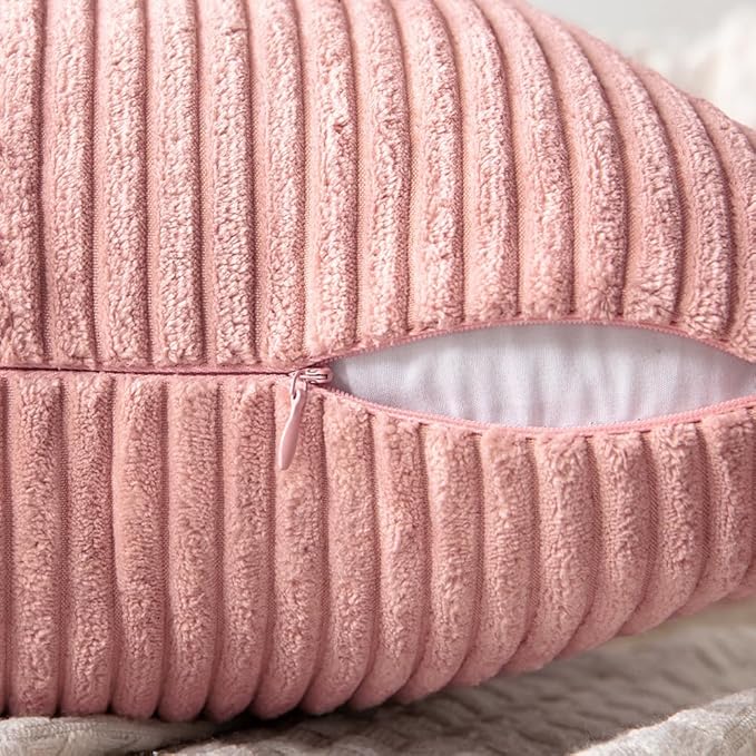 MIULEE Blush Pink Decorative Throw Pillow Covers 18x18 Inch for Couch Bed Sofa Valentines Day Pack of 2 Boho Farmhouse Throw Pillows Soft Cross Corduroy Patchwork Textured Cushion Cases